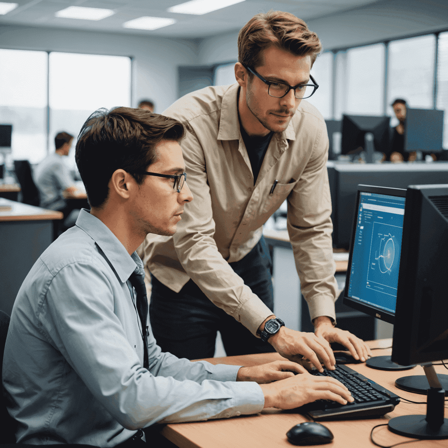 A support technician assisting a user with their computer